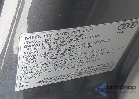 2021 Audi Q8 Premium Plus 55 Tfsi Quattro Tiptronic z USA, uszkodzony, nr VIN WA1BVAF17MD013269